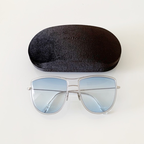 TOM FORD FT0759 16W Sunglasses Shiny Palladium Frame Gradient Blue Lens New - Picture 4 of 13